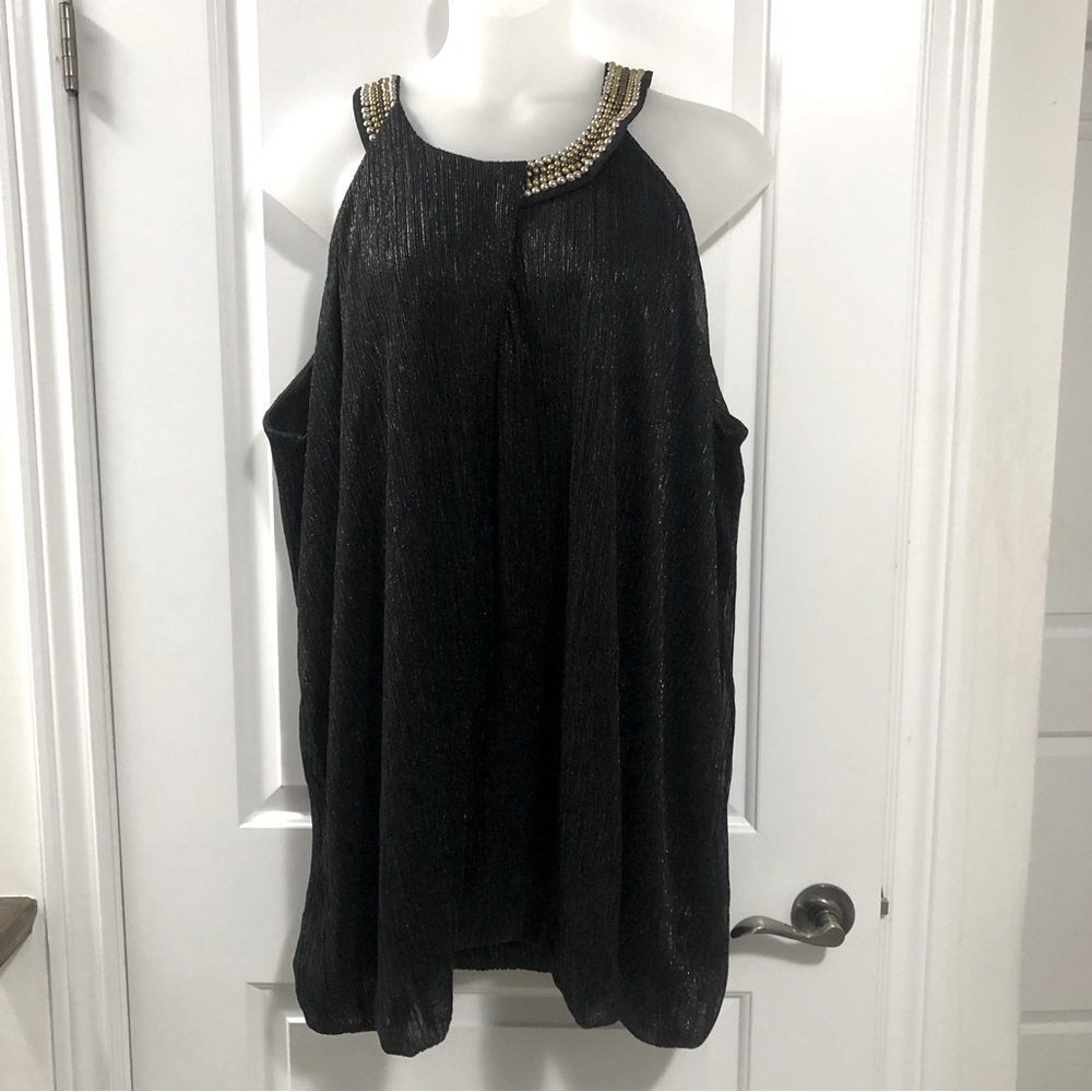 Penningtons Shimmer Gauze Tank with Embellished Collar size 5X